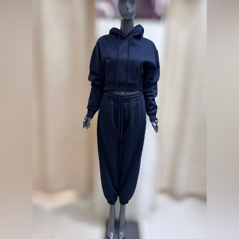 Zara Navy Pullover Hoodie and Joggers  Sweatsuit Size XS, S, M , L